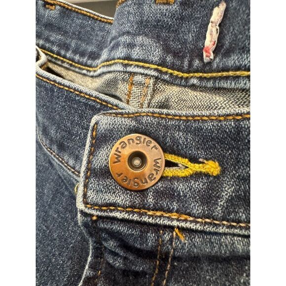 Wrangler Distressed Bootcut Jeans Medium Wash Faded Western Denim - Picture 3 of 4